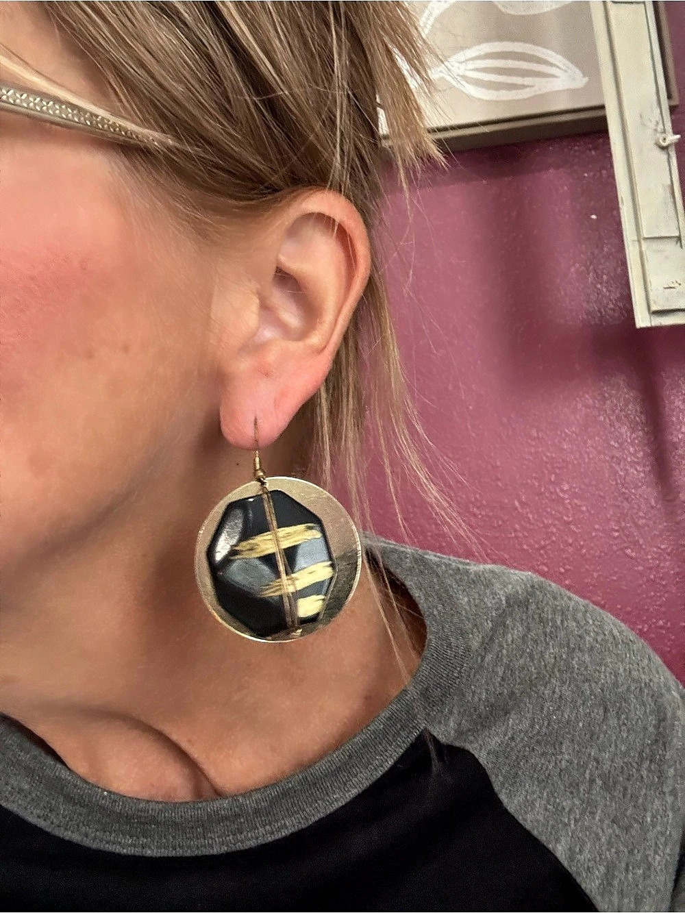 Black & Gold Abstract Drop Earrings
